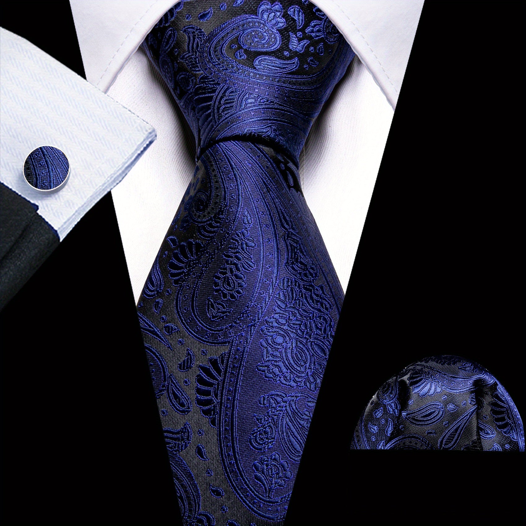 Barry Wang Men's Silver Grey Paisley Necktie Set