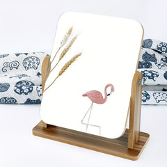 Wooden Desk Makeup Mirror 360 Degree Adjustable