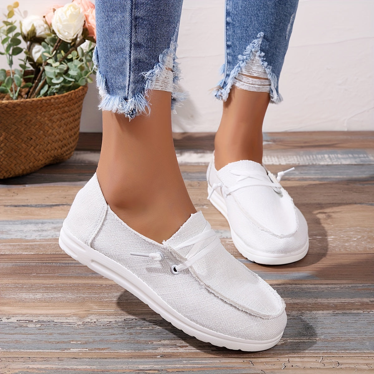 Women's Solid Canvas Shoes Lightweight Lace Up Anti skid Loafers