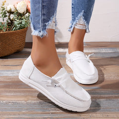 Women's Solid Canvas Shoes Lightweight Lace Up Anti skid Loafers