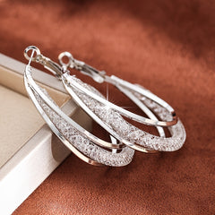 Twisted Hoop Earrings with Zircon Inlay for Pierced Ears