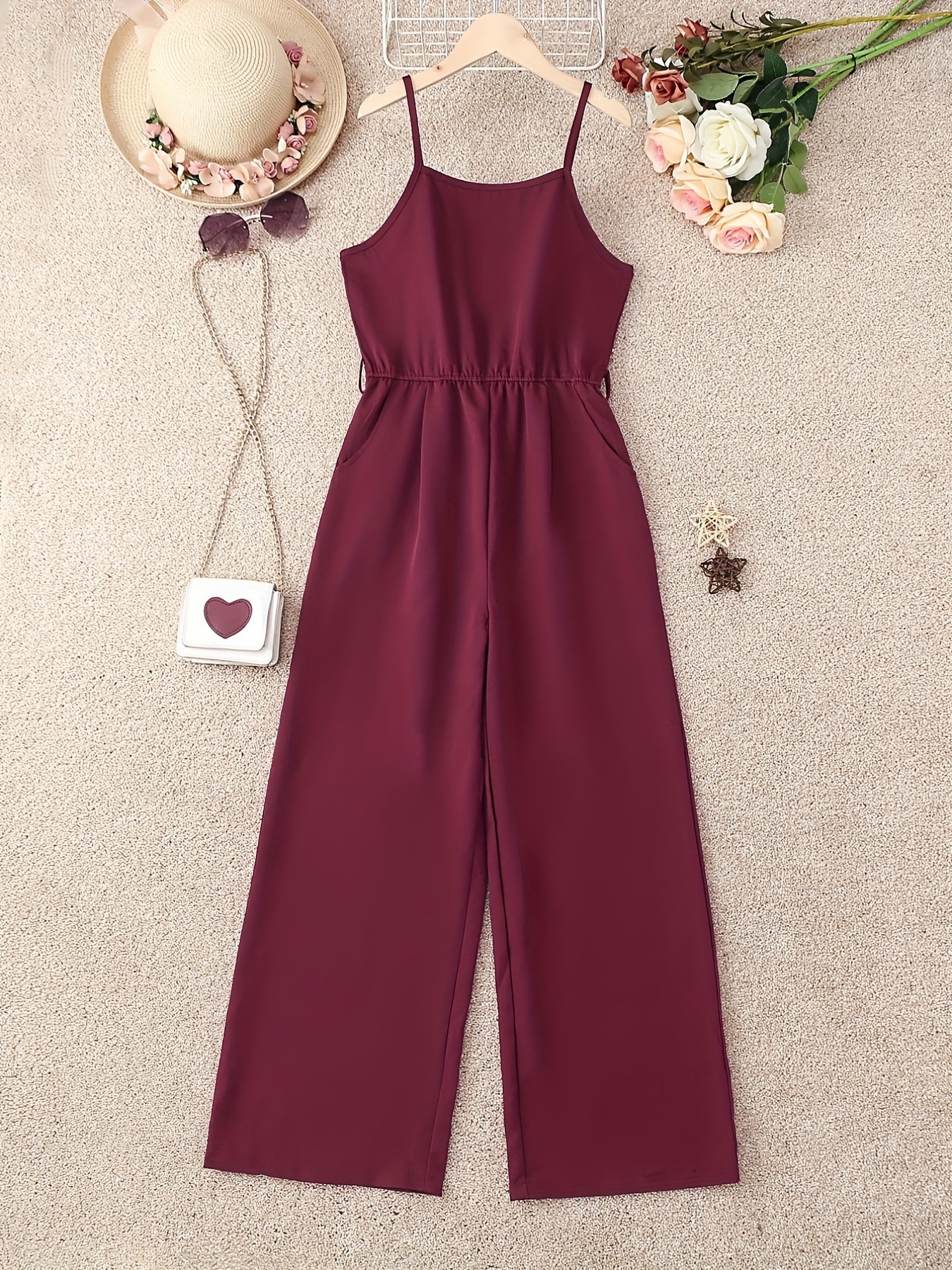 Girls' Vintage Elastic Waist Cami Jumpsuit for Holiday
