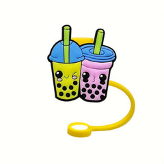 12pcs Reusable Silicone Straw Cap Cartoon Drinking Straw Plugs