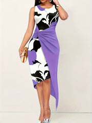 Floral Print Twist Dress Sleeveless Asymmetrical