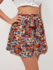 Floral Print Tie Front Skirt Boho Skirt For Spring & Summer