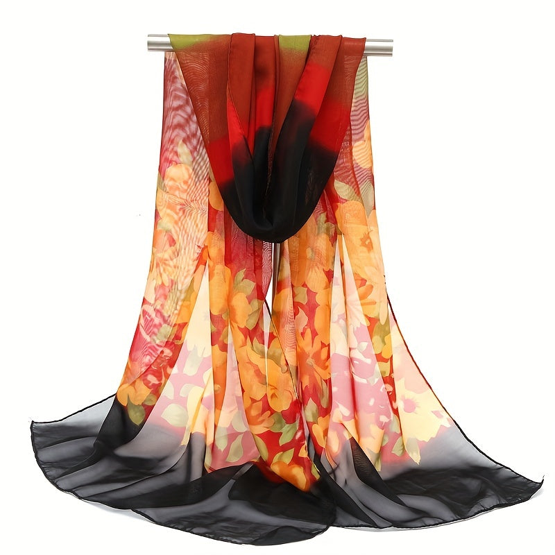 Boho Flower Print Chiffon Scarf Silk Shawl Hijab