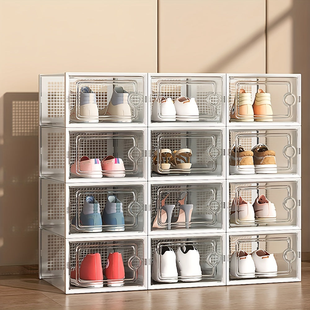 Transparent Shoe Boxes with Door - Stackable Shoe Rack Organizer