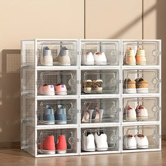Transparent Shoe Boxes with Door - Stackable Shoe Rack Organizer