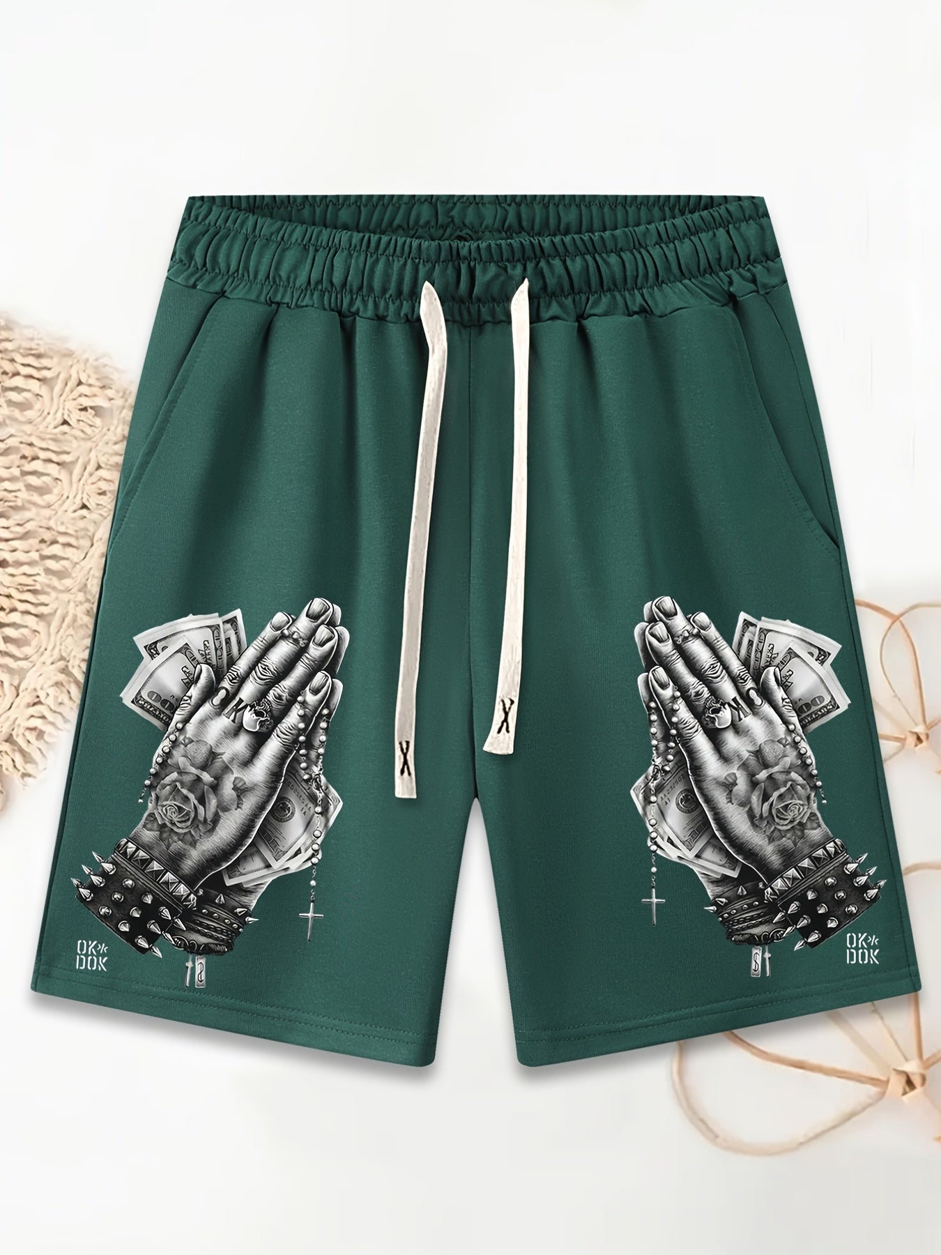 Men's Praying Hands Drawstring Gym Workout Shorts
