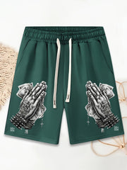 Men's Praying Hands Drawstring Gym Workout Shorts