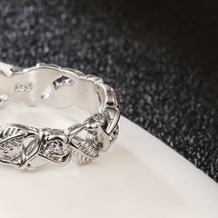 Hollowed Rose Flower And Leaf Ring