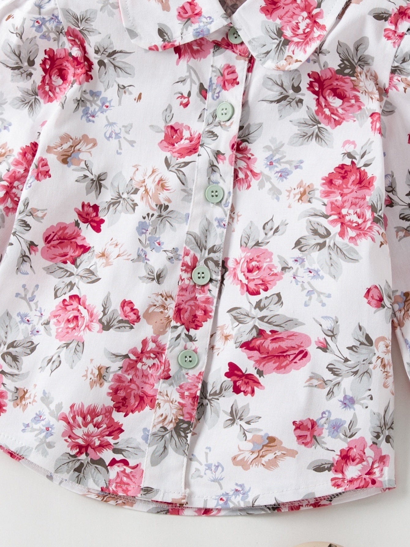 Girls Floral Lapel Shirt Elastic Cotton Top