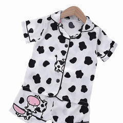 Kid's Cow Pattern Satin Pajamas 2pcs Set Toddler Girl's Loungewear