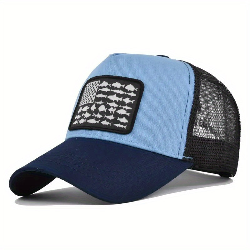 Fish Flag Patch Baseball Cap Unisex Mesh Trucker Hat