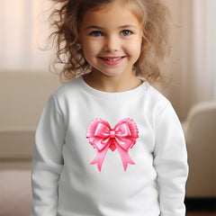 Girls Bow Tie Pattern Crew Neck Long Sleeve Sweatshirt
