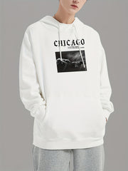 Men's CHICAGO Print Hooded Sweatshirt Long Sleeve Drawstrings Personalized Hoodi