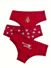 6 Pack Plus Size Christmas & Halloween Cartoon Print Lace Trim Briefs Set
