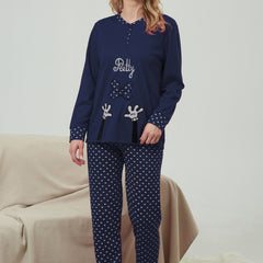 Heart Pattern Pajamas Long Sleeve Top & Pants Women's Loungewear
