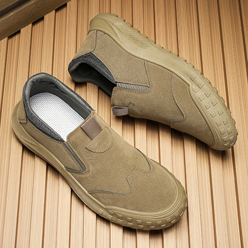 Men Slip On Sneakers Work Shoes Sporty Outdoor Khaki Faux Suede Hiking Shoes