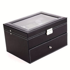 2-Layer Watch Storage Box 20 Watches Leather Case Lock
