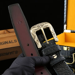 Men's Carved Pure Copper Buckle Belt with Unique Pattern 1.5in