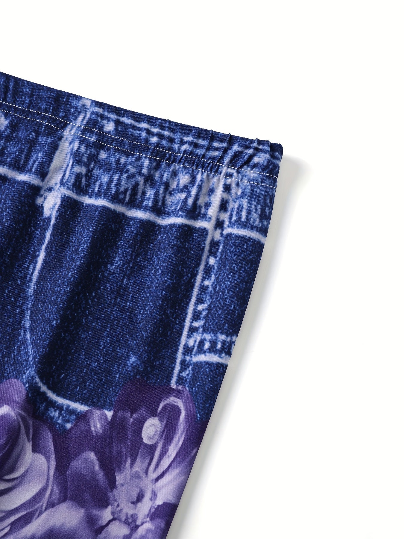 Floral & Denim Print Skinny Leggings