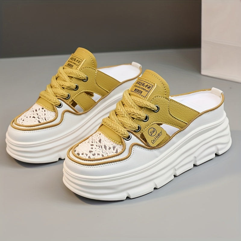 Women's Breathable Platform Mule Sneakers Lace Up Shoes
