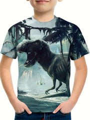 Stylish Dino 3D Print Kid's Graphic Tee Short Sleeve Summer T shirt