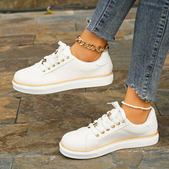 Chain Decor Round Toe Low Versatile Sneakers