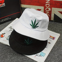 Leaf Embroidery Bucket Hat Summer Cap Men Women