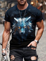 Men's 3D Wolf T-shirt Stretchy Breathable Tee for Spring Fall Outdoor