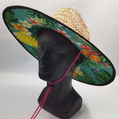 Tropical Flower Print Straw Hat with Windproof String