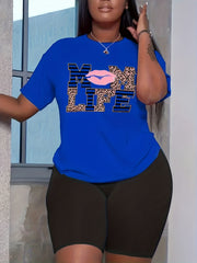 Letter Print 2pc Set Casual T-shirt & High Waist Shorts Outfits