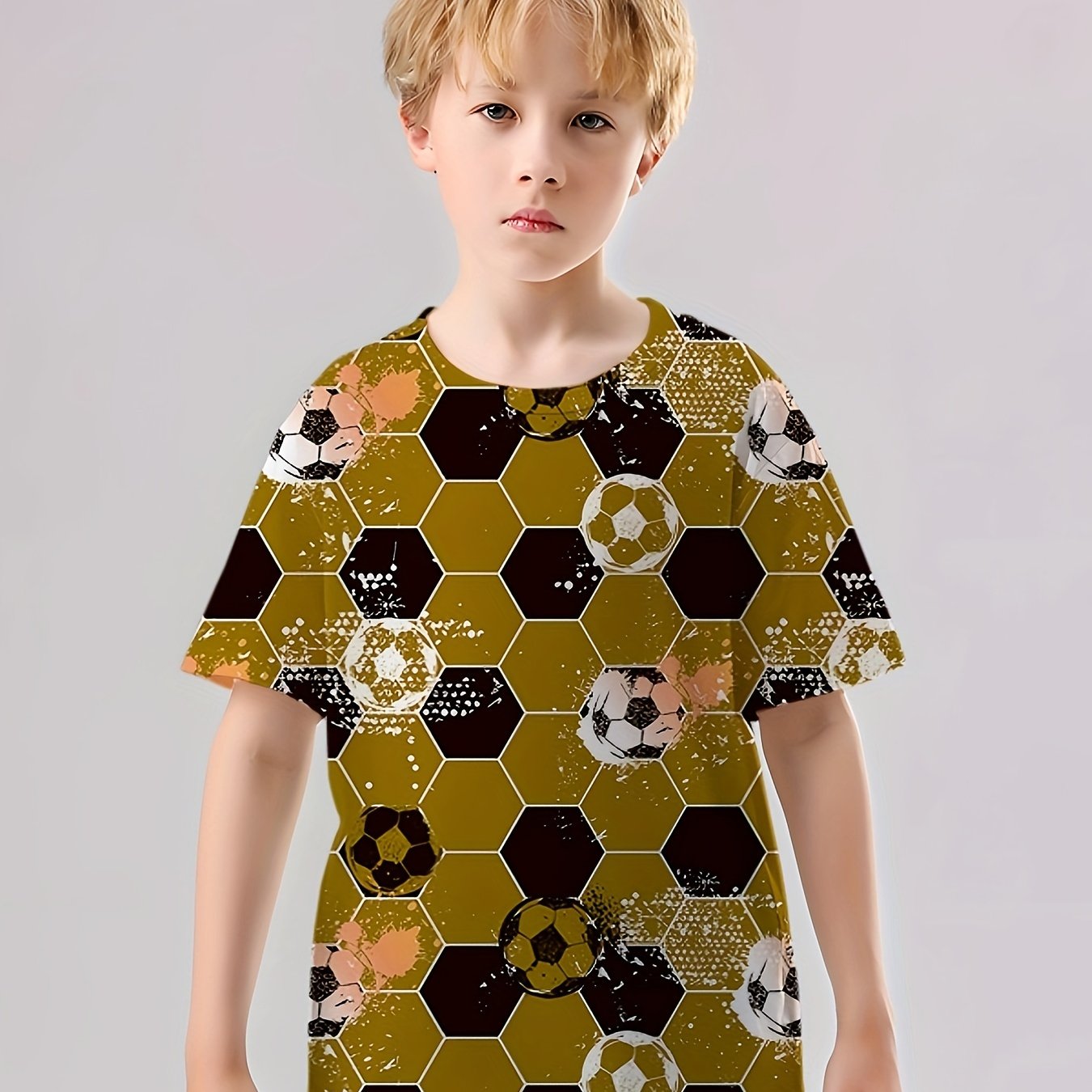 Geometric Football Print Kid's T shirt, Summer Tee