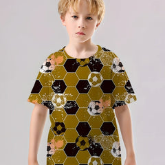 Geometric Football Print Kid's T shirt, Summer Tee