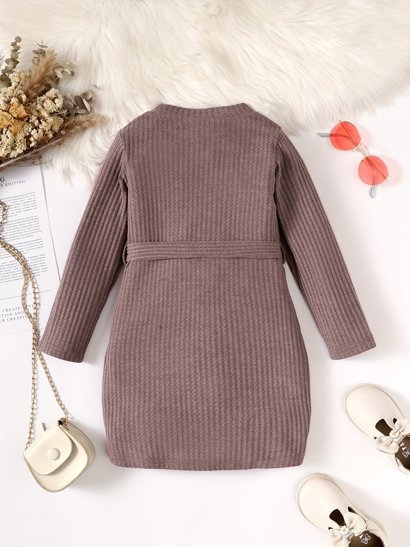 Toddler Girls Waffle Knit Dress With Belt