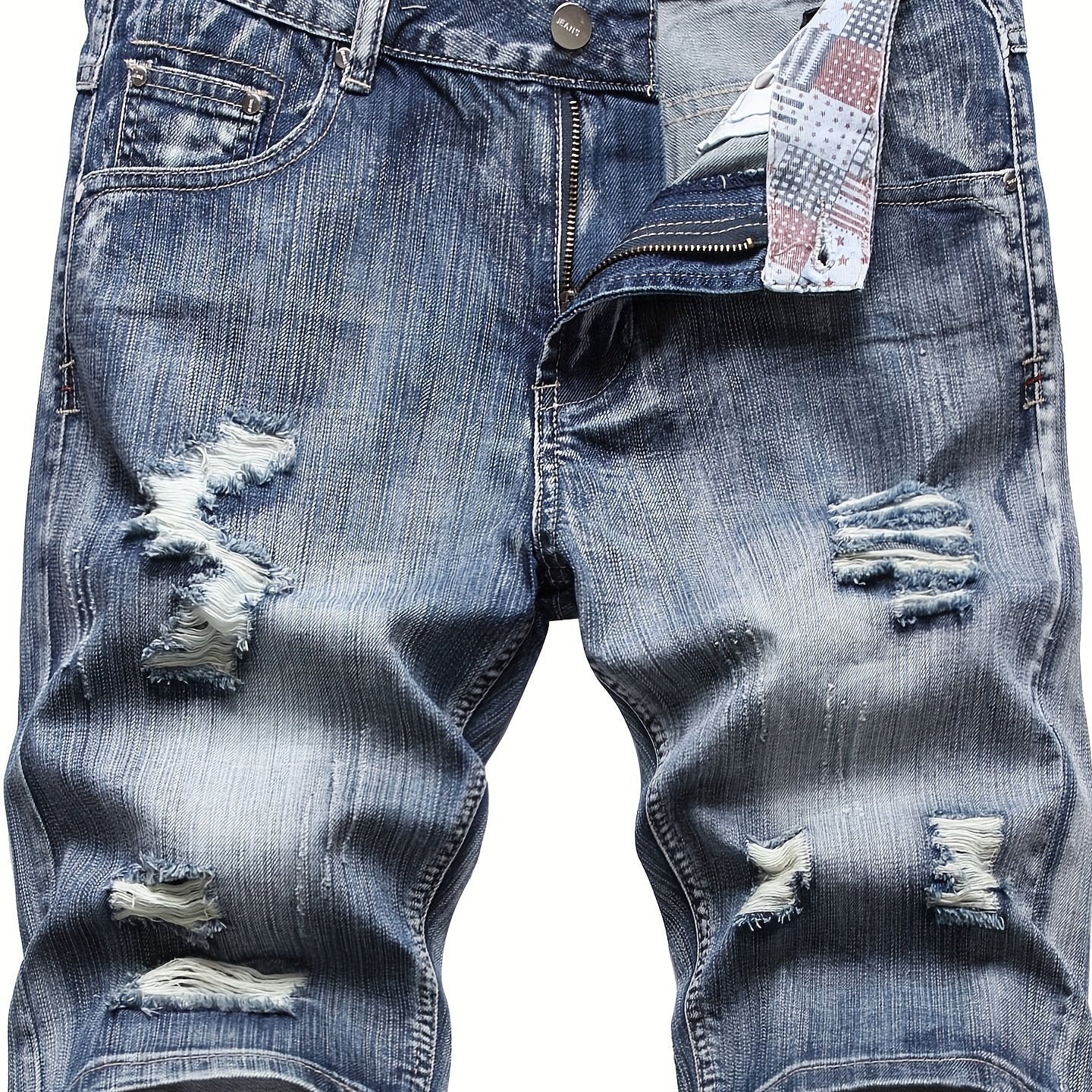 Men's Ripped Denim Shorts Street Style Casual Distressed Summer Shorts