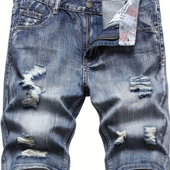 Men's Ripped Denim Shorts Street Style Casual Distressed Summer Shorts