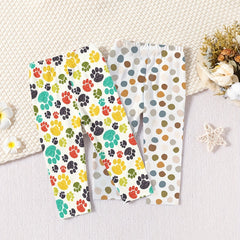Polka Dot & Claw Print Leggings 2pcs Set For Baby Girls