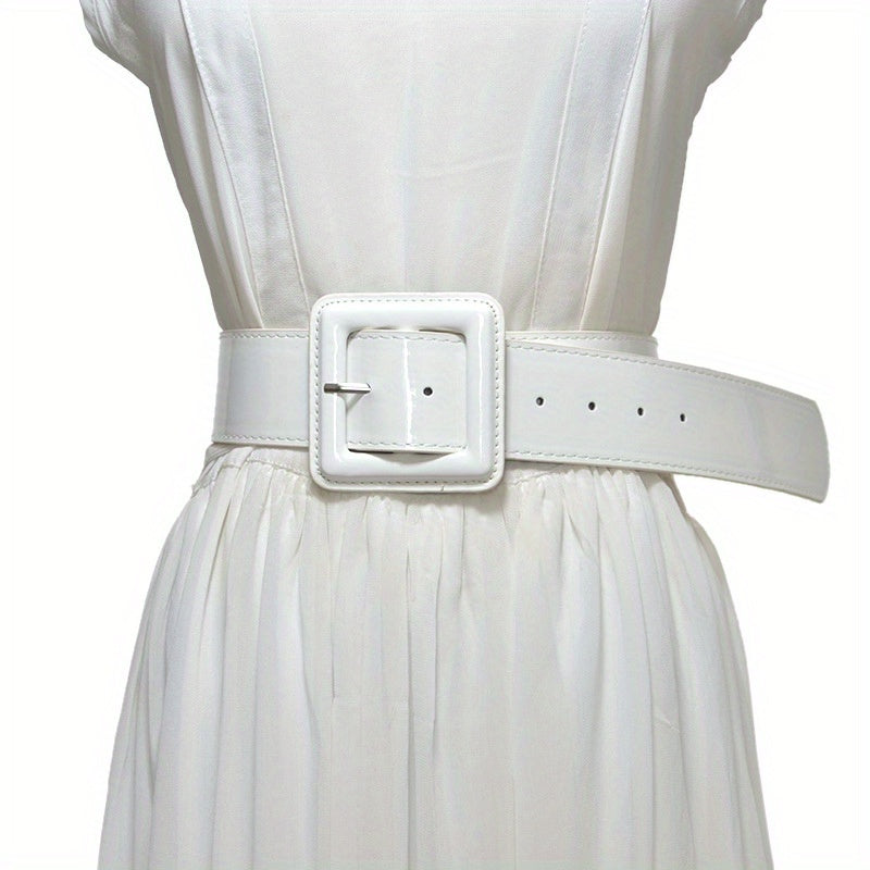 Bright PU Wide Belt Square Buckle Waistband Women