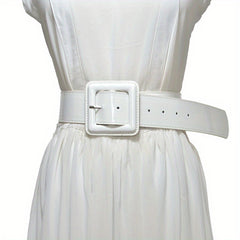 Bright PU Wide Belt Square Buckle Waistband Women