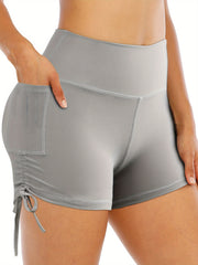 Solid Drawstring Yoga Shorts Pocket Activewear