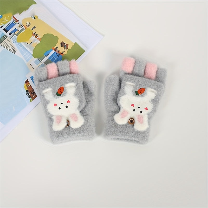 Winter Kids Half Finger Gloves Bunny Point Girls Boys