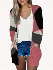 Colorblock Geo Print Open Front Cardigan with Pockets