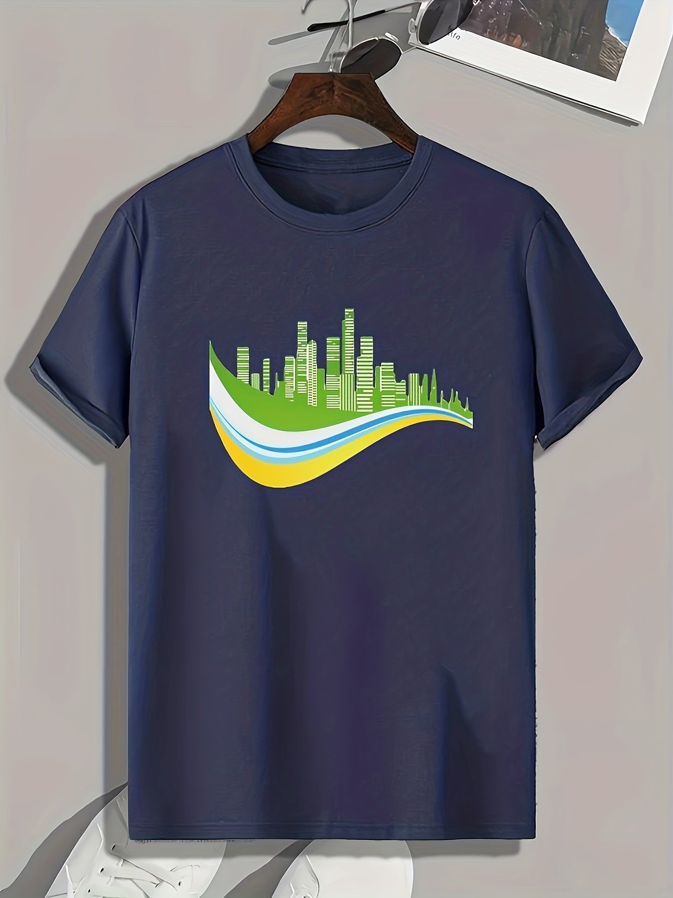 City View Pattern Print Men's Sports T-shirt for Fitness