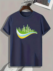 City View Pattern Print Men's Sports T-shirt for Fitness