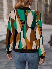 Geo Print Zip Up Jacket for Women