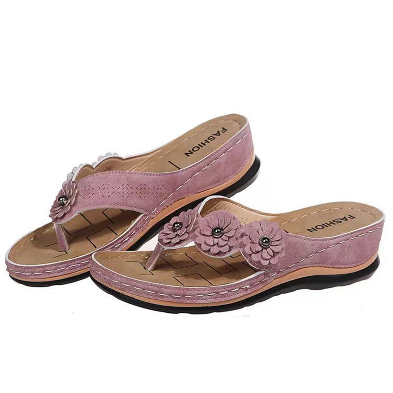 Women's Flower Wedge Flip Flops Arch Support Slides