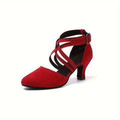 Women's Latin Dance Shoes Double Cross Straps Metal Buckles