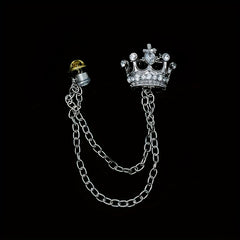 Men's Crown Brooch Rhinestone Tassel Chain Pin For Suit Shirt Backpacks Jackets